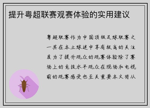 提升粤超联赛观赛体验的实用建议